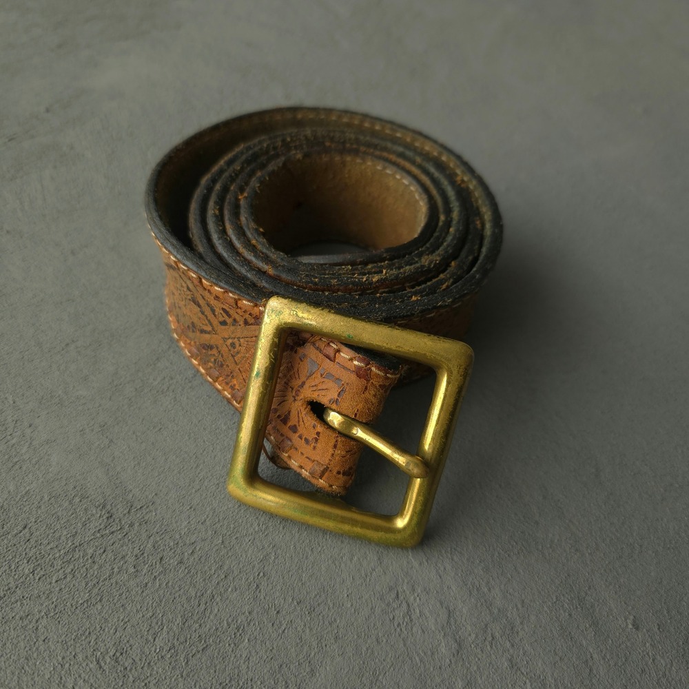 Vintage 2000s Lucky Brand Brown Belt XL Embossed Leather Solid Brass 42